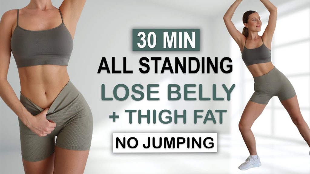 30 Min ALL STANDING CARDIO – ABS + THIGH Workout | Lose Belly + Thigh Fat | No Jumping, No Repeat