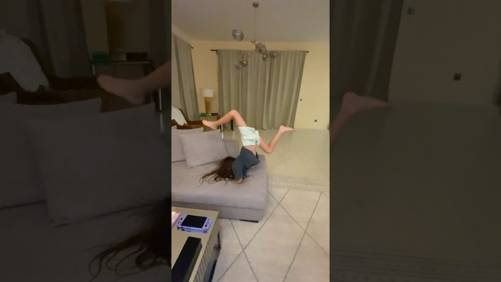 Gymnastics exercises on sofa